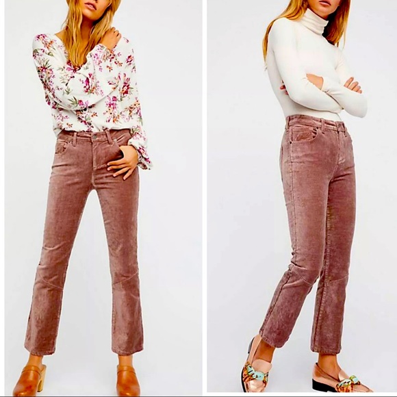 Free People women’s Velvet Crop Flare Pants High Waist Size 26 High Rise - Picture 5 of 7
